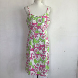 Lilly Pulitzer The French Fried Elegant Pink Green Cheetah Floral Slip Dress 12